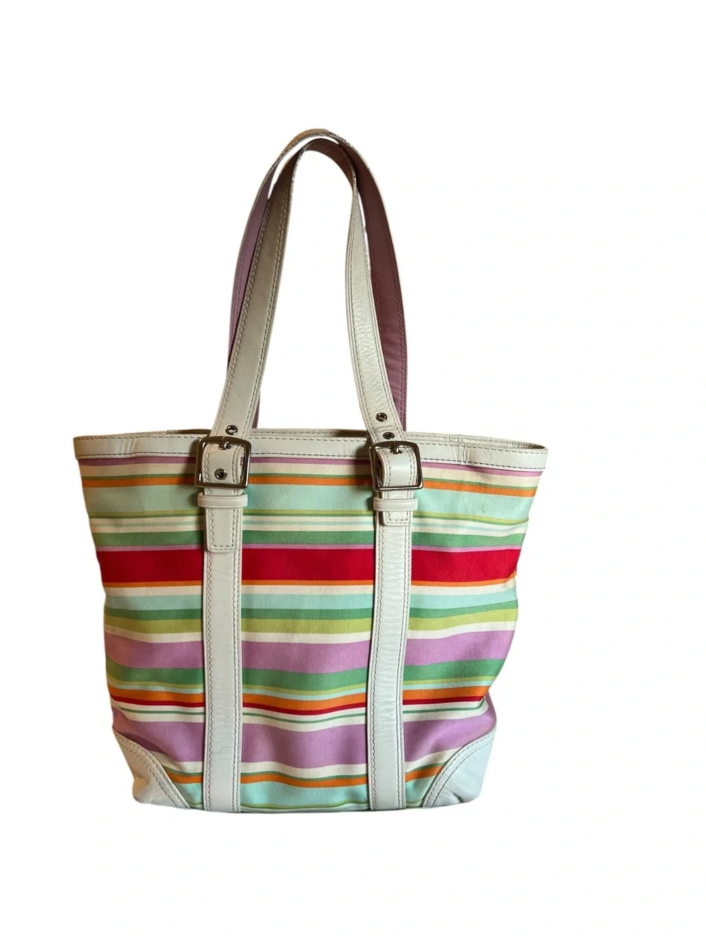 Coach Hamptons Stripe Canvas Tote Bag Multi-Color F10785 $298 MSRP